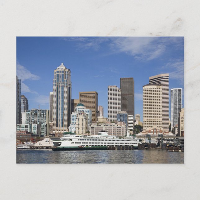 Postal WA, Seattle, horizonte de Seattle con ferry (Anverso)