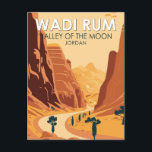Postal Wadi Rum Jordan Viaje Arte Vintage<br><div class="desc">Obra vectorial de Wadi Rum. También conocido como el Valle de la Luna es un valle cortado en la piedra arenisca y la roca de granito en el sur de Jordania.</div>