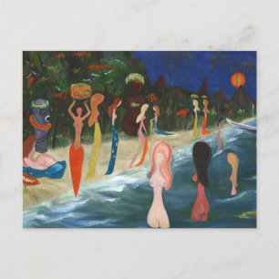 Postal Wahine y Tiki por Marguerite Blasingame