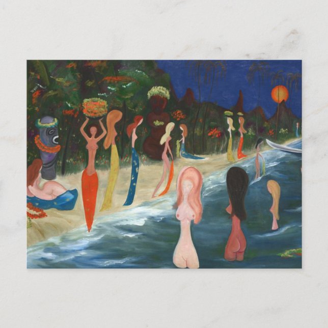 Postal Wahine y Tiki por Marguerite Blasingame (Anverso)