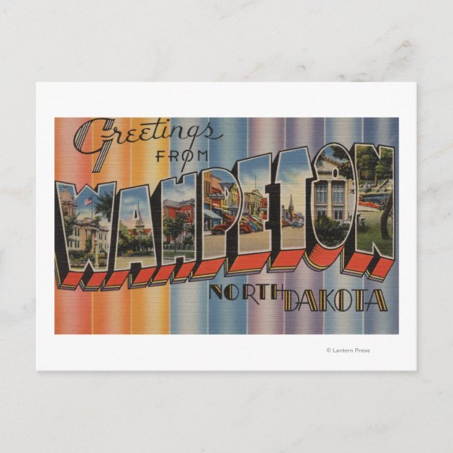 Postal Wahpeton, Dakota del Norte - Escenas de letras gra (Anverso)