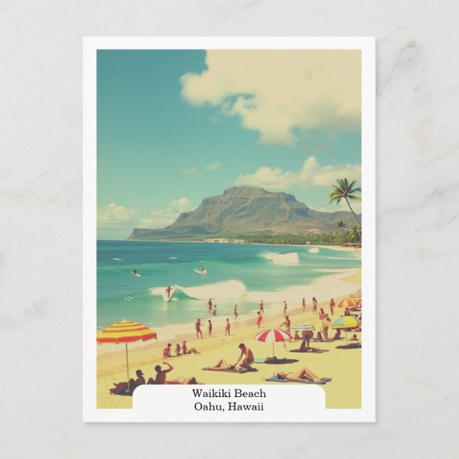 Postal Waikiki Beach, Oahu, Hawaii Travel Retro (Anverso)