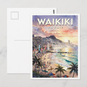 Postal Waikiki Hawái Viaje Vintage