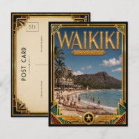 Waikiki Hawaii Arte Deco Vintage Edad Dorada