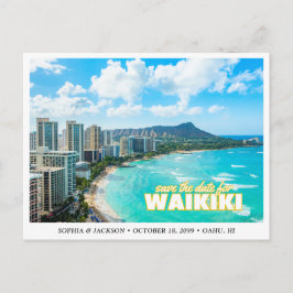 Postal Waikiki Wedding Save the Date Skyline Postcard