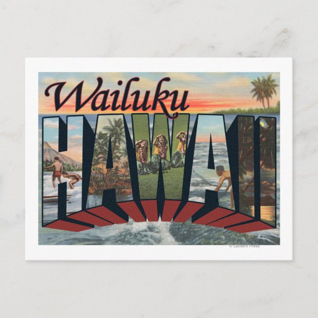 Postal Wailuki, Hawaii - Escenas de letras grandes (Anverso)