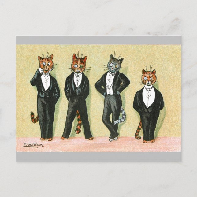 Postal Wallflower Boy Cats de Louis Wain (Anverso)