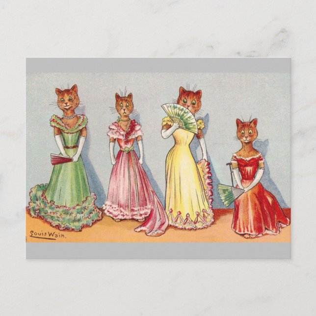Postal Wallflower Cats por Louis Wain (Anverso)