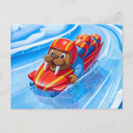 Postal Walrus Racing Down the Track in a Fast Bobsleigh R