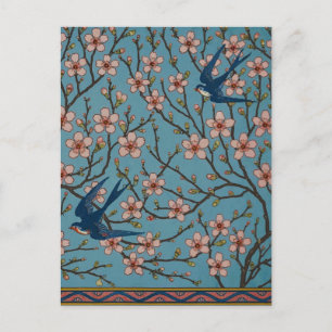 Postal Walter Crane Almond Blossom y Swallow