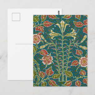 Postal Walter Crane Antigua Flor de Lis y Rosa Floral