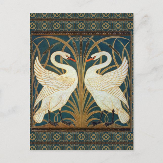 Postal Walter Crane Swan, Rush E Iris Art Nouveau (Anverso)