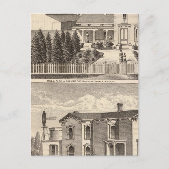 Postal Walters, residencias Crowell, granja (Anverso)