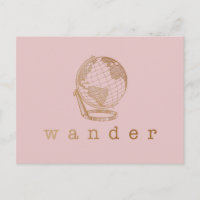 Wander Travel Quote and Globe en Rubor y oro