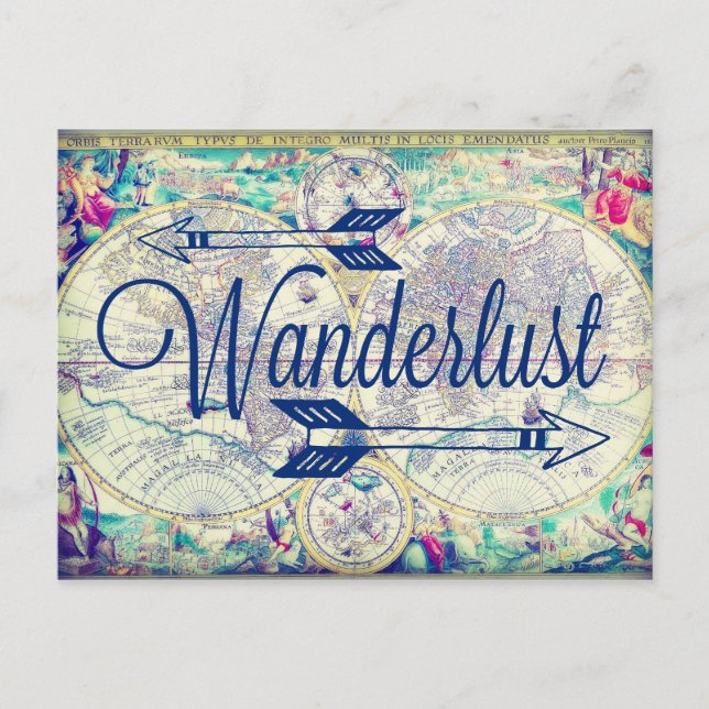 Postal Wanderlust Vintage Map Travel Postcard (Anverso)