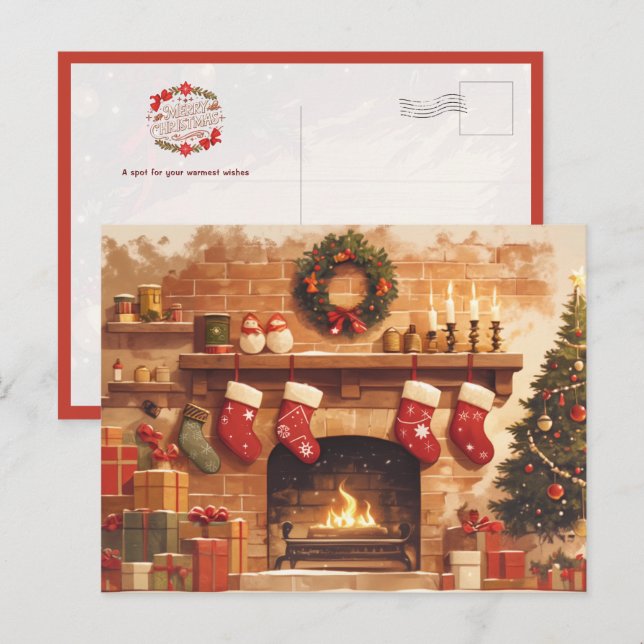 Postal Warm Christmas Fireplace Scene (Anverso / Reverso)