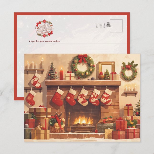 Postal Warm Christmas Fireplace Scene (Anverso / Reverso)