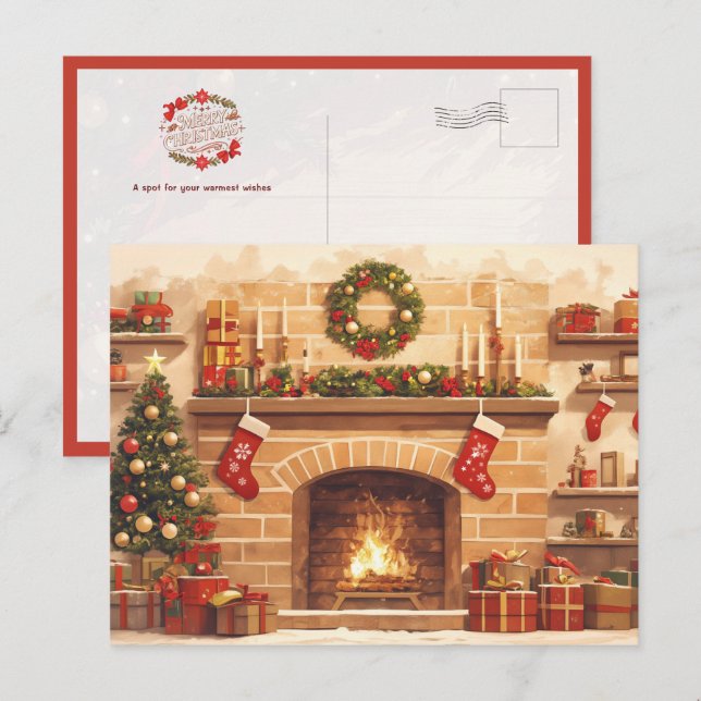 Postal Warm Christmas Fireplace Scene (Anverso / Reverso)