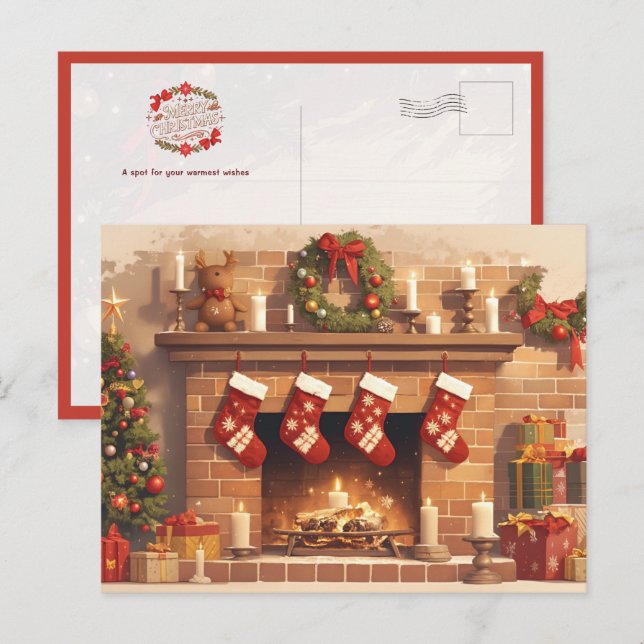 Postal Warm Christmas Fireplace Scene (Anverso / Reverso)