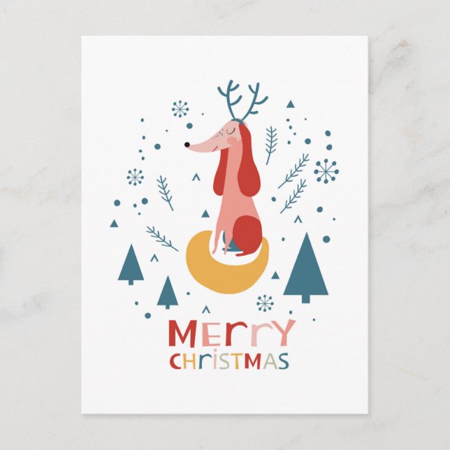 Postal  Warm wish Cute Dog Postcard in Christmas (Anverso)