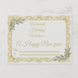 Postal Warmest Wishes Elegant Gold and Sage Holiday Postc