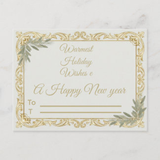 Postal Warmest Wishes Elegant Gold and Sage Holiday Postc