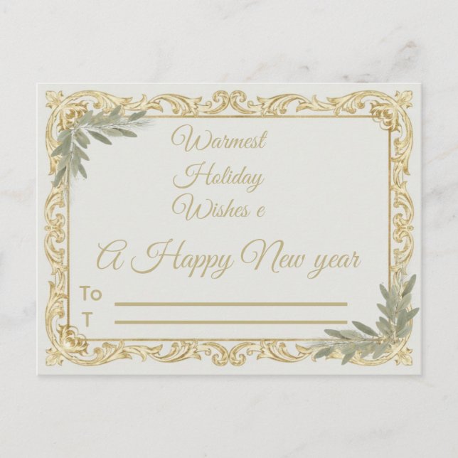 Postal Warmest Wishes Elegant Gold and Sage Holiday Postc (Anverso)