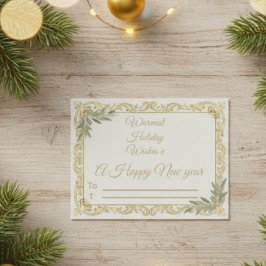 Postal Warmest Wishes Elegant Gold and Sage Holiday Postc