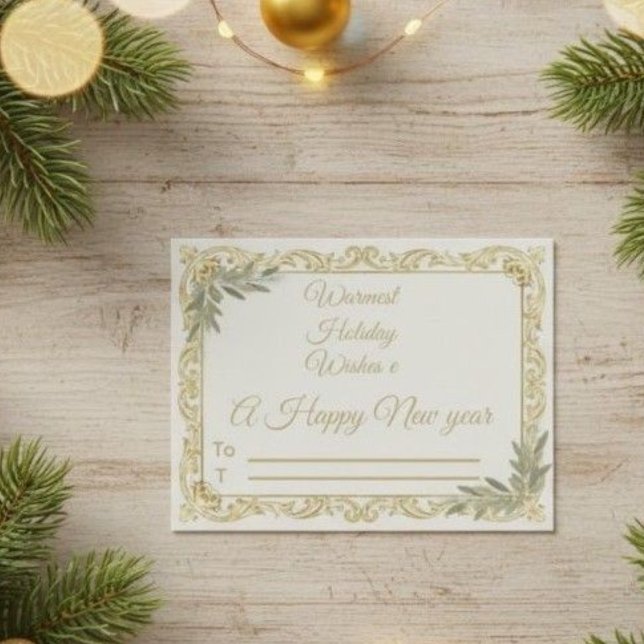 Postal Warmest Wishes Elegant Gold and Sage Holiday Postc (Subido por el creador)