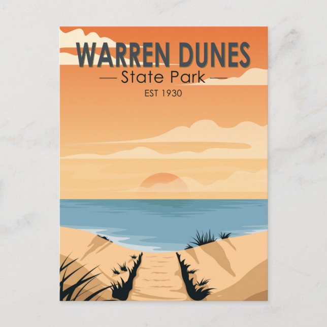 Postal Warren Dunes Parque Estatal Michigan Vintage (Anverso)