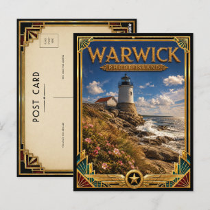 Postal Warwick Rhode Island Arte Deco Vintage Edad Dorada