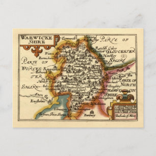 Postal Warwickshire County England Mapa anticuario antigu