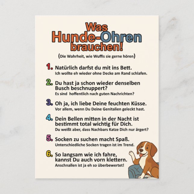 Postal "Was Hundeohren brauchen"-Postkarte (Anverso)