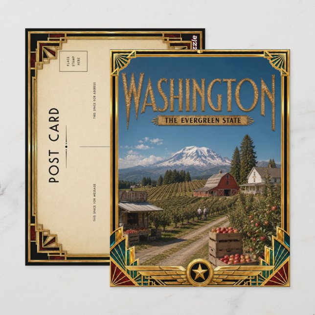 Postal Washington Arte Deco Antiguo Edad Dorada (Anverso / Reverso)