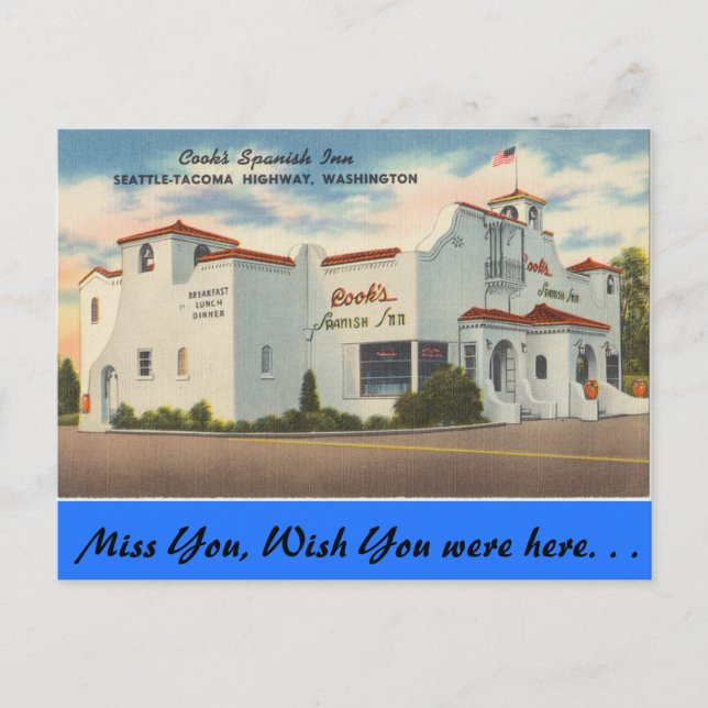Postal Washington, Cook's Spanish Inn, Seattle-Tacoma (Anverso)