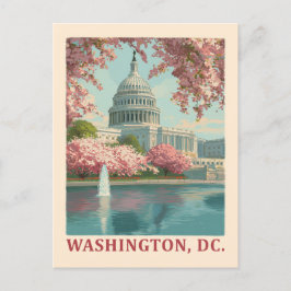 Postal Washington DC - Flores de cerezo y edificio del Ca