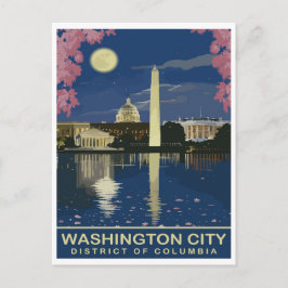 Postal Washington DC, reflejos de agua por la noche, Viaj