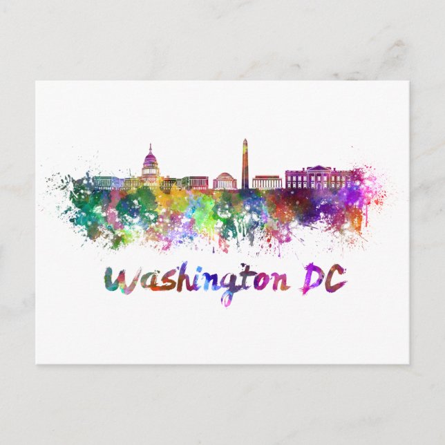 Postal Washington DC skyline in watercolor (Anverso)