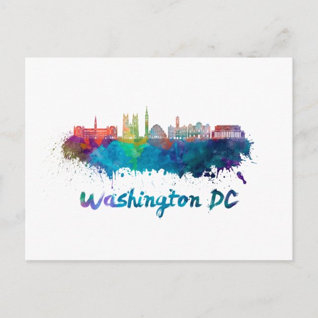 Postal Washington DC V2 skyline in watercolor (Anverso)