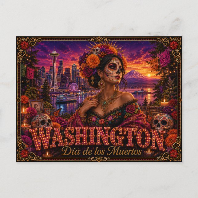 Postal Washington Día de los Muertos Retro (Anverso)