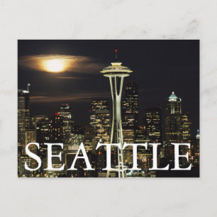 Postal Washington, Seattle, Silueta por la noche desde Ke