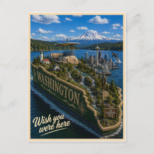 Postal Washington Wish You Were Here Serie del Estado