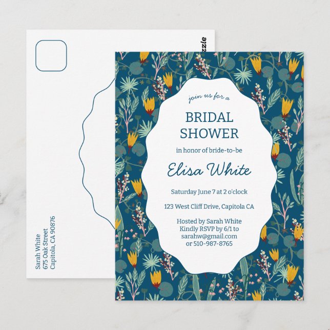 Postal Water Garden Floral Bridal ShowerCUSTOM Invitation (Anverso / Reverso)