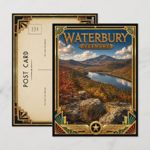 Postal Waterbury Vermont Arte Deco Vintage Edad Dorada