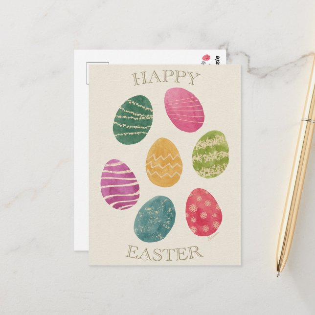 Postal Watercolor Abstract Easter Egg Postcard (Anverso/Reverso In Situ)