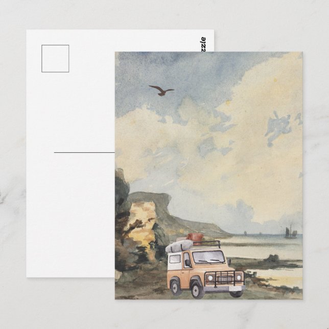 Postal Watercolor Adventure - excursión - paisaje de play (Anverso / Reverso)