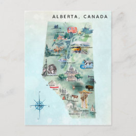 Postal Watercolor Alberta Canada Ilustration Map Art