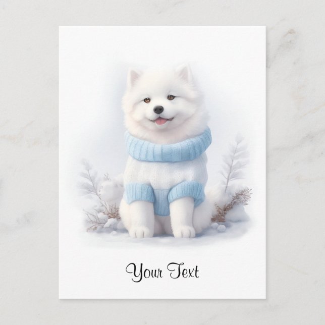 Postal Watercolor American Eskimo Puppy Dog Personalizado (Anverso)