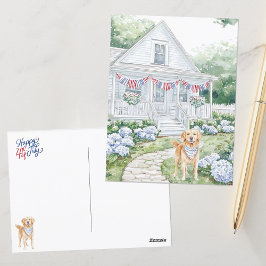 Postal Watercolor Americana Country Cottage Happy 4th
