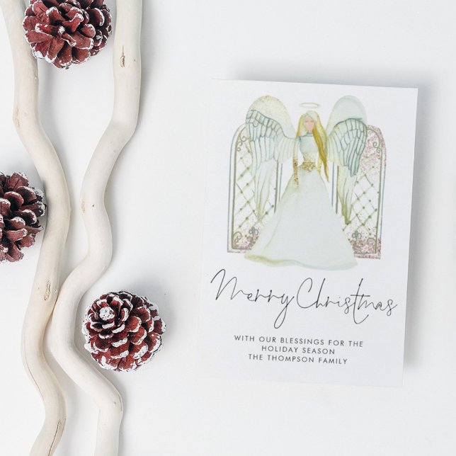 Postal Watercolor Ángel Whimsical Merry Christmas Script (Subido por el creador)
